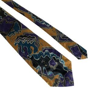 Azia Collection Tie Abstract Gold Purple Mens Polyester Necktie USA Work Formal